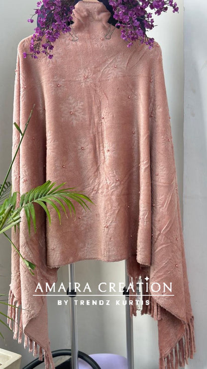Premium Woolen Self Design Stole With Pearl Detailing