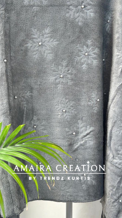 Premium Woolen Self Design Stole With Pearl Detailing