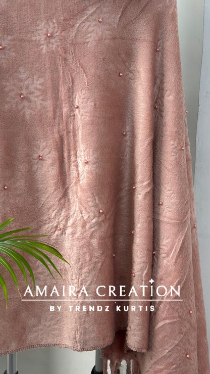 Premium Woolen Self Design Stole With Pearl Detailing