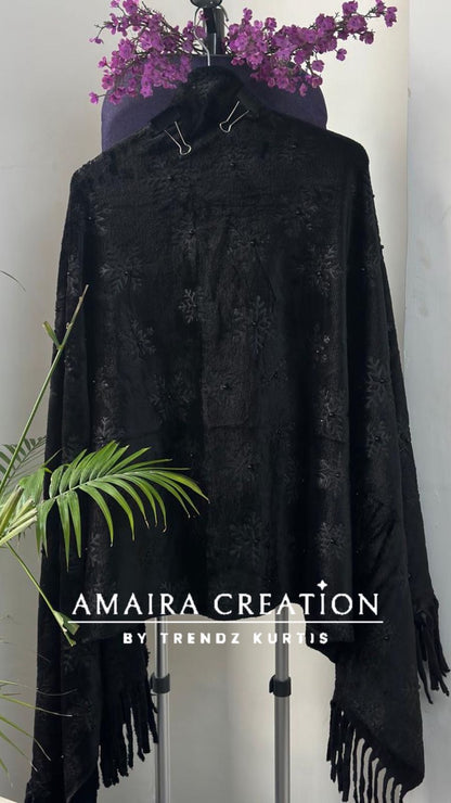 Premium Woolen Self Design Stole With Pearl Detailing