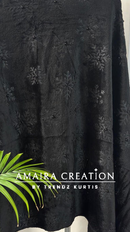 Premium Woolen Self Design Stole With Pearl Detailing