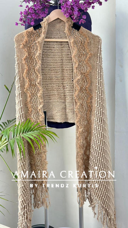 Premium Woolen Feather Detailing Stole