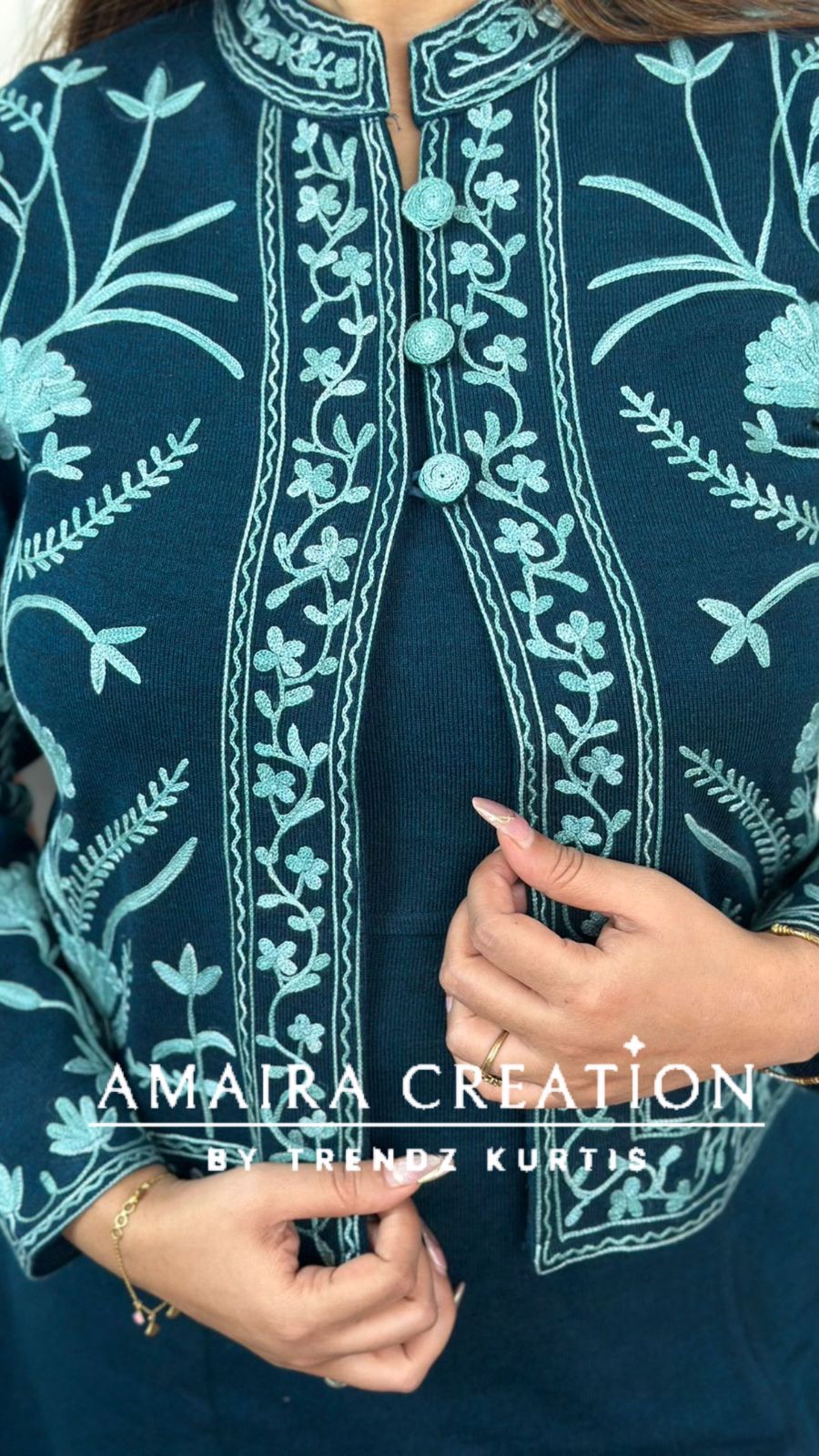 Premium Woolen Kashmiri Embroidered Three Pc Jacket Set