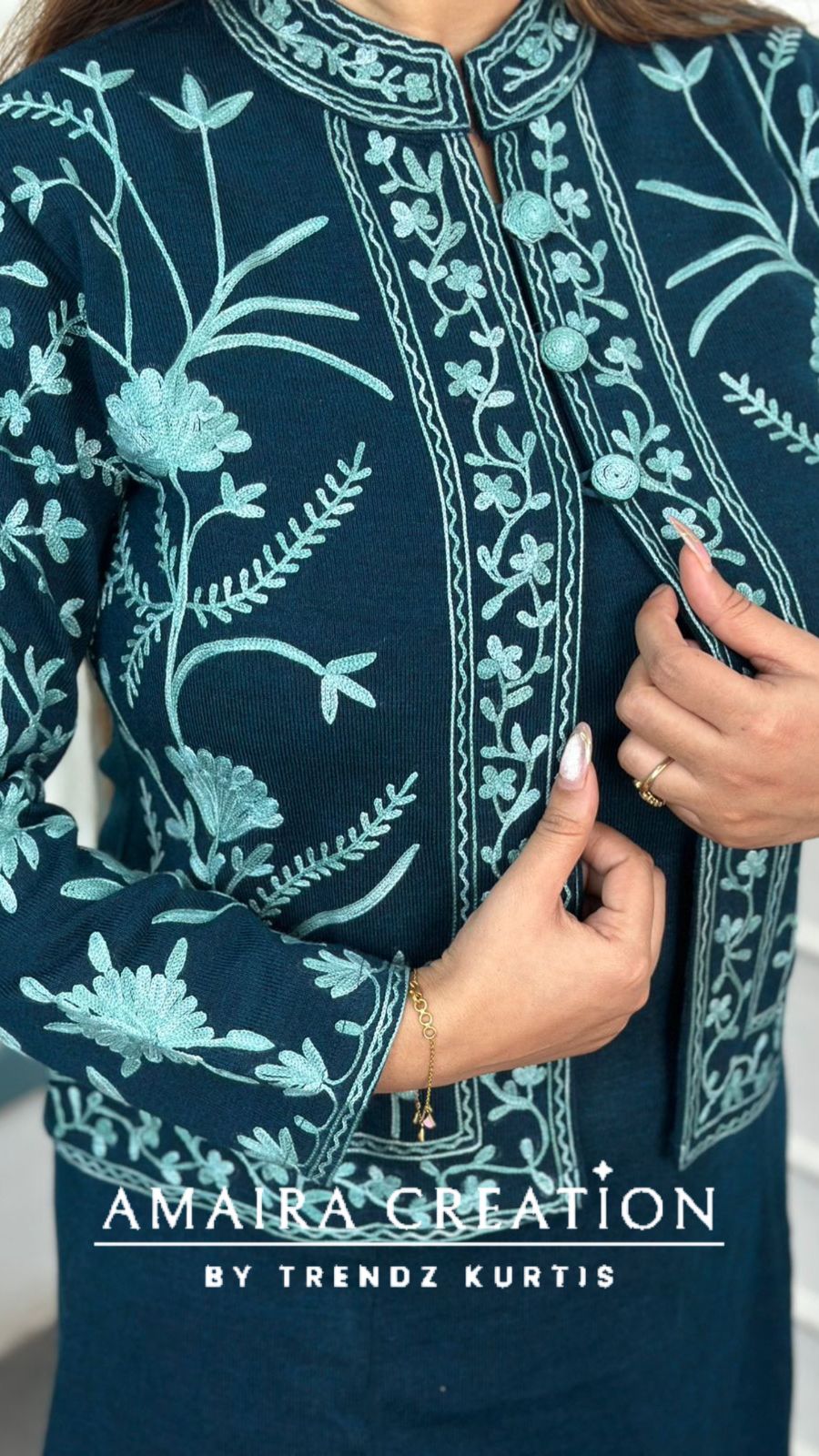 Premium Woolen Kashmiri Embroidered Three Pc Jacket Set