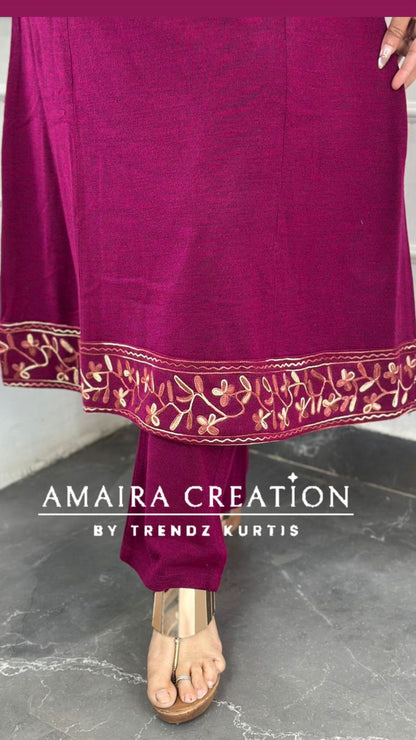 Premium Woolen Kashmiri Embroidered Three Pc Jacket Set