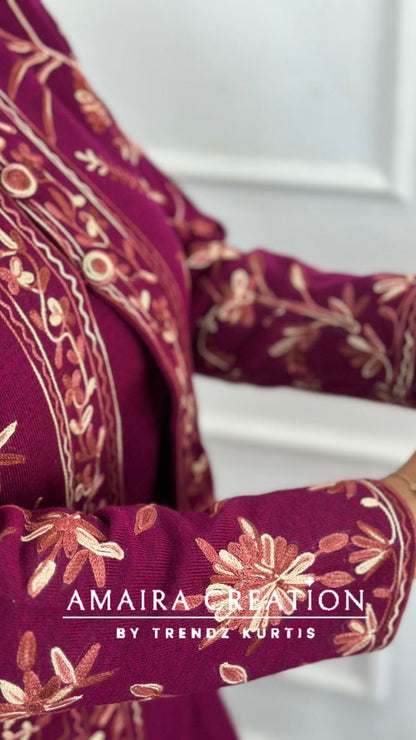 Premium Woolen Kashmiri Embroidered Three Pc Jacket Set