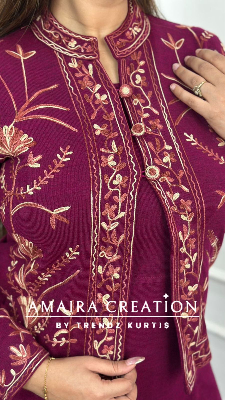 Premium Woolen Kashmiri Embroidered Three Pc Jacket Set