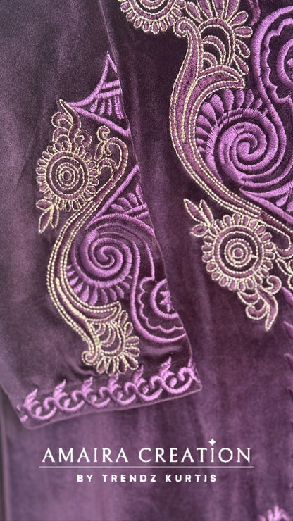 Premium Velvet Three Pc Set With Beautiful Embroidery