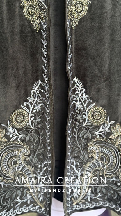 Premium Velvet Three Pc Set With Beautiful Embroidery