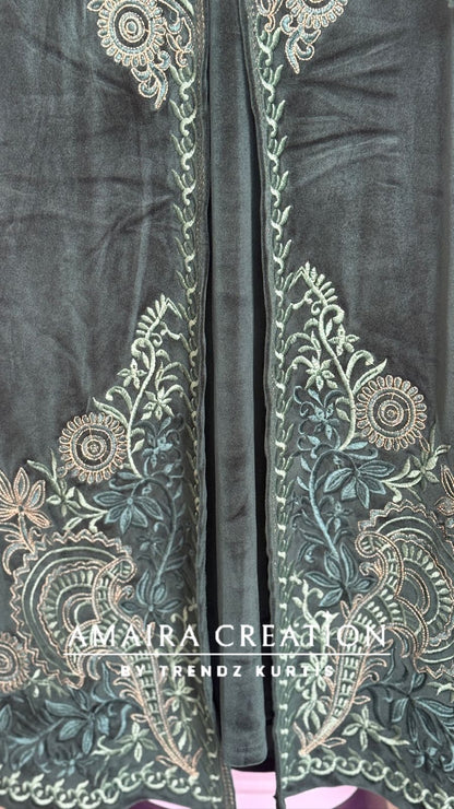 Premium Velvet Three Pc Set With Beautiful Embroidery
