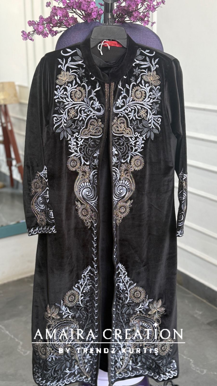 Premium Velvet Three Pc Set With Beautiful Embroidery