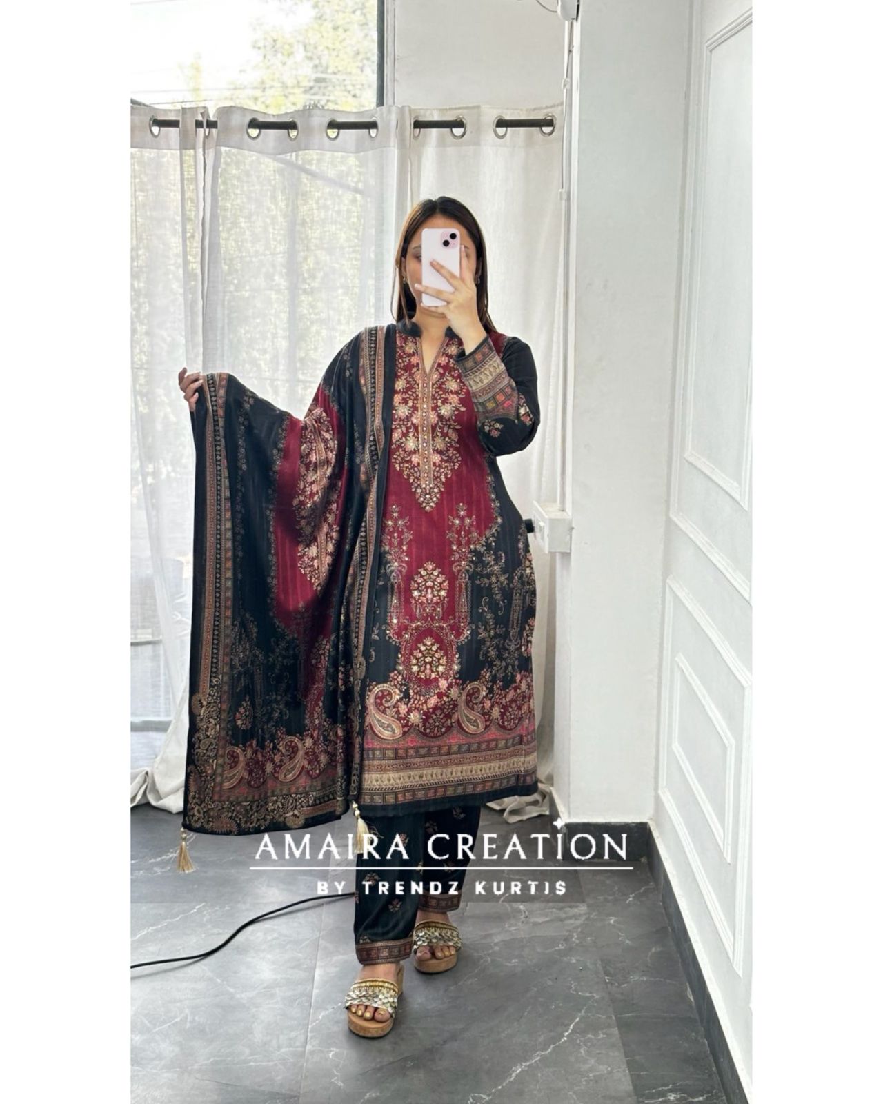 Premium Karachi Woolen Maroon Grey Pant Set