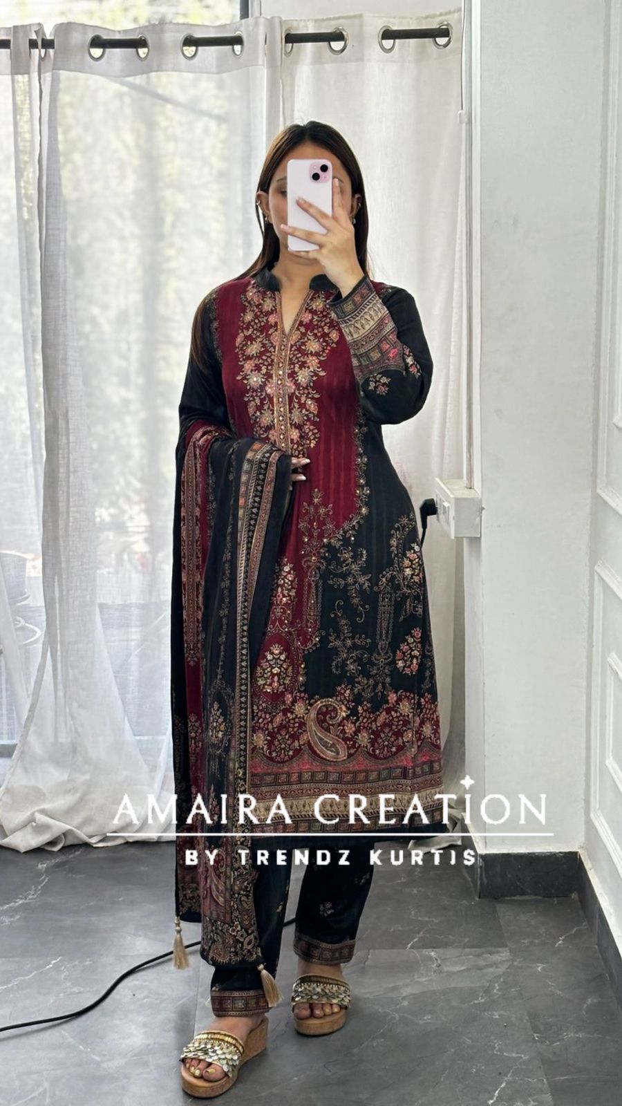 Premium Karachi Woolen Maroon Grey Pant Set