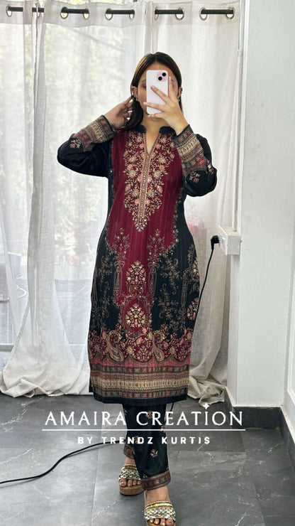 Premium Karachi Woolen Maroon Grey Pant Set