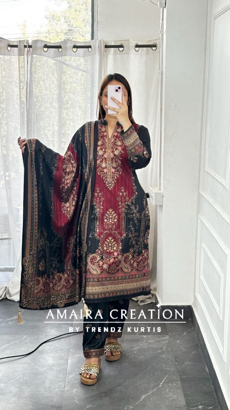 Premium Karachi Woolen Maroon Grey Pant Set