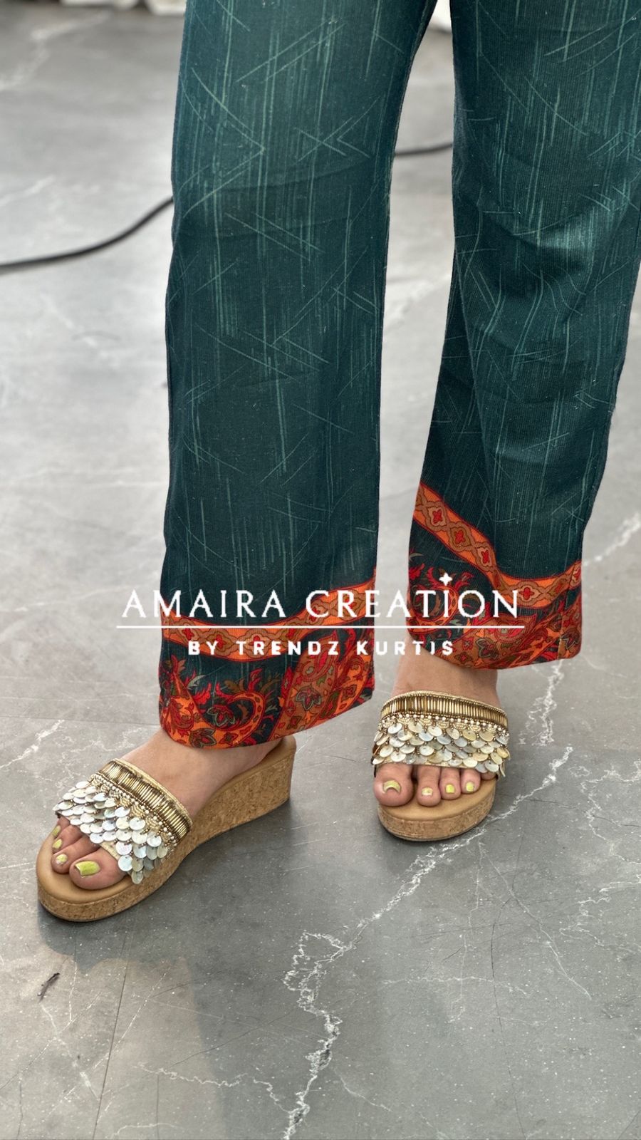 Premium Karachi Floral Print Green Color Cord Set