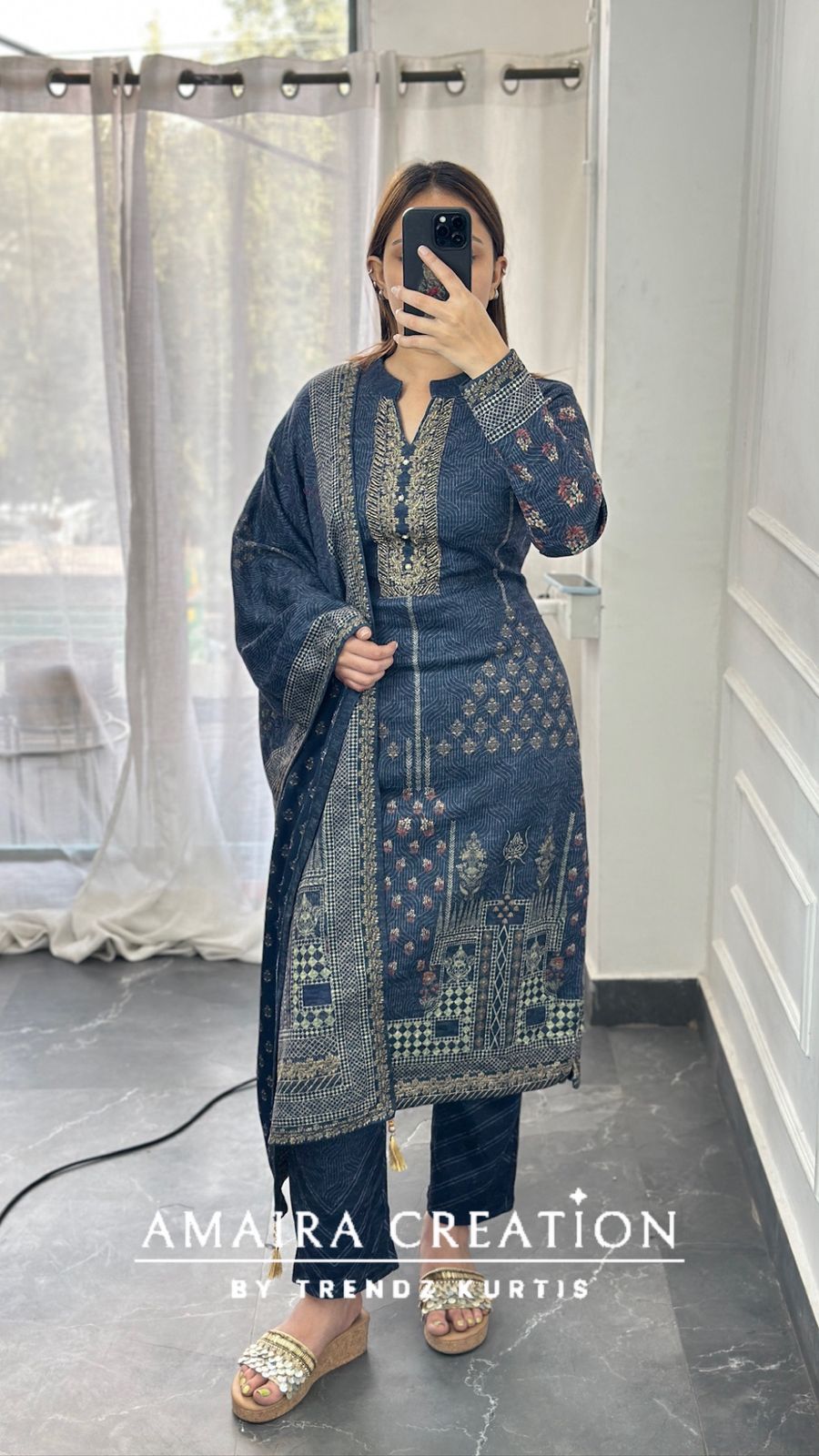 Premium Karachi Woolen Blue Pant Set