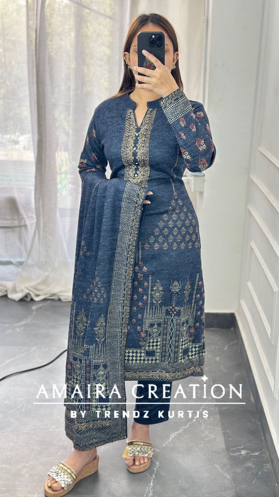 Premium Karachi Woolen Blue Pant Set