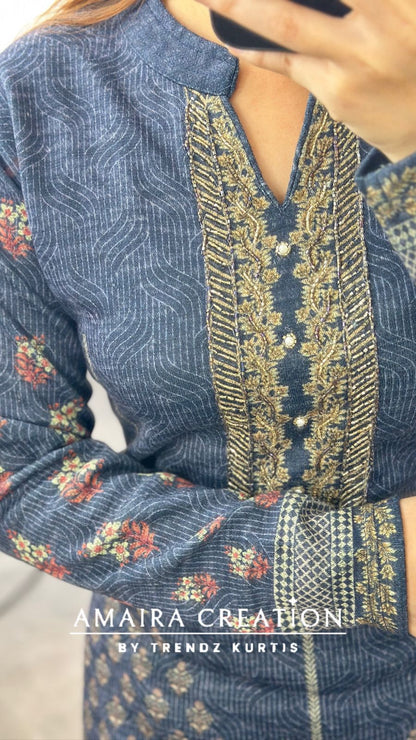 Premium Karachi Woolen Blue Pant Set