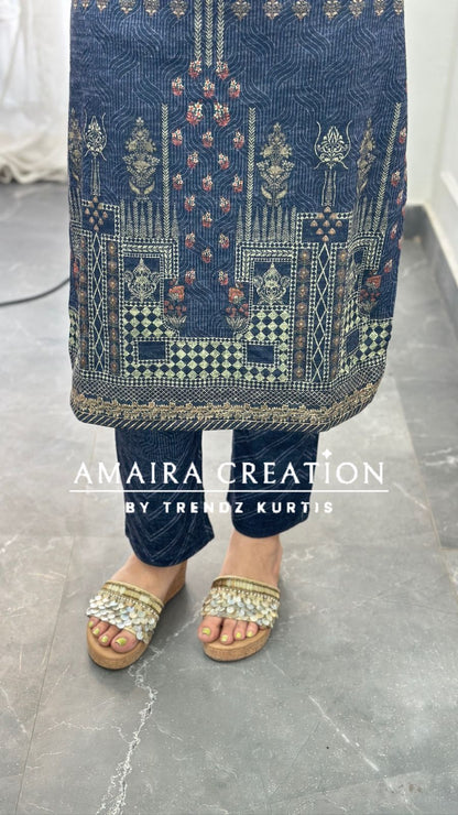 Premium Karachi Woolen Blue Pant Set