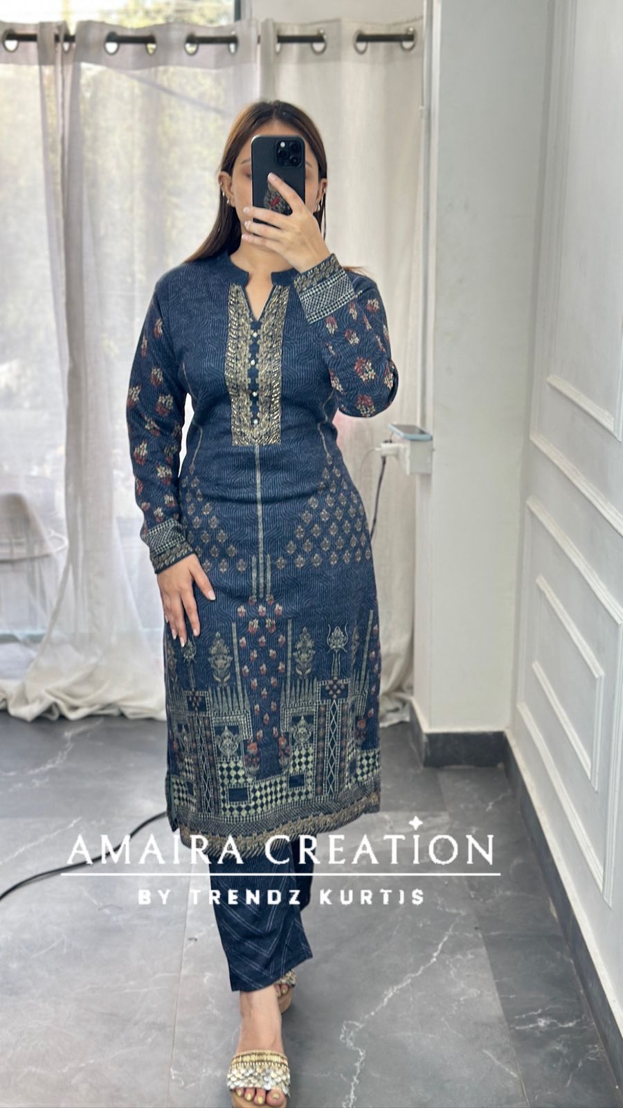 Premium Karachi Woolen Blue Pant Set