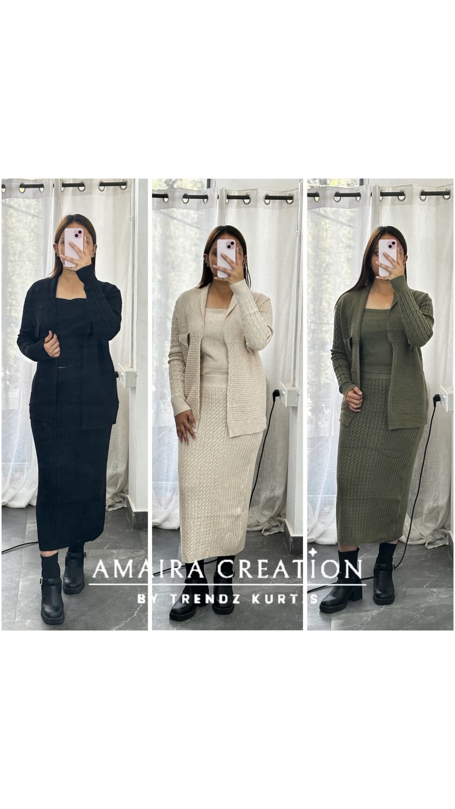 Premium Woolen Three Pc Skirt Set Free Size (Upto 42 chest)