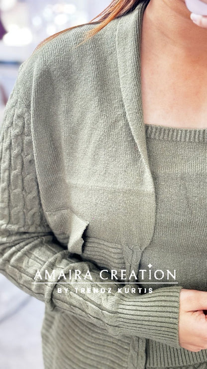 Premium Woolen Three Pc Skirt Set Free Size (Upto 42 chest)