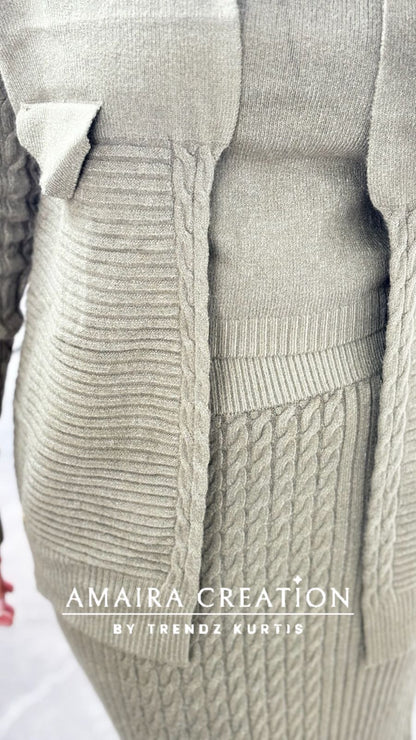 Premium Woolen Three Pc Skirt Set Free Size (Upto 42 chest)