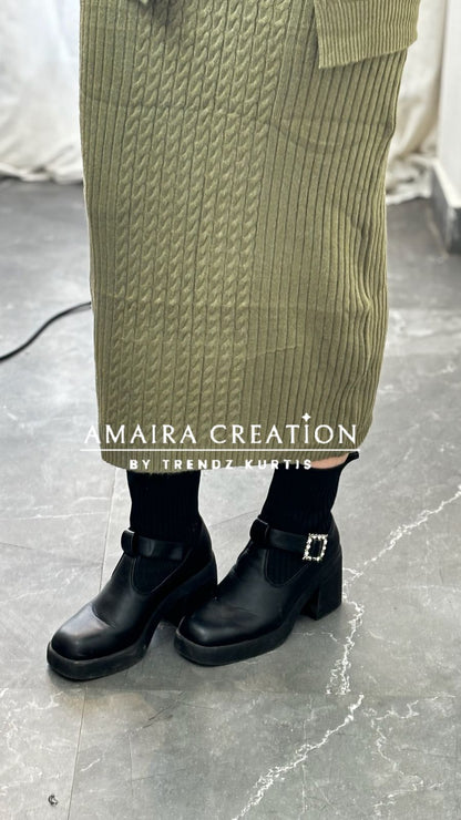 Premium Woolen Three Pc Skirt Set Free Size (Upto 42 chest)