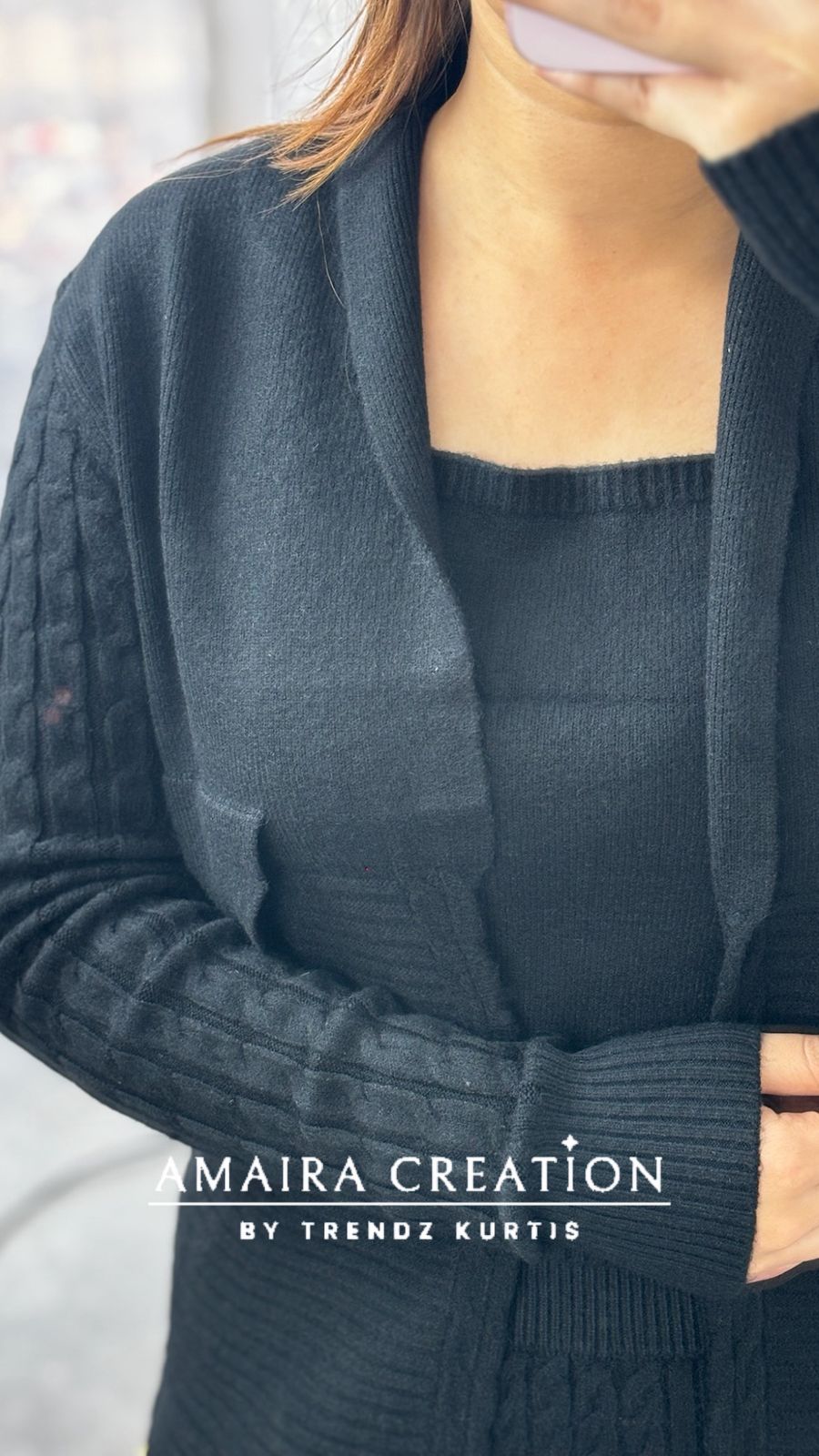 Premium Woolen Three Pc Skirt Set Free Size (Upto 42 chest)