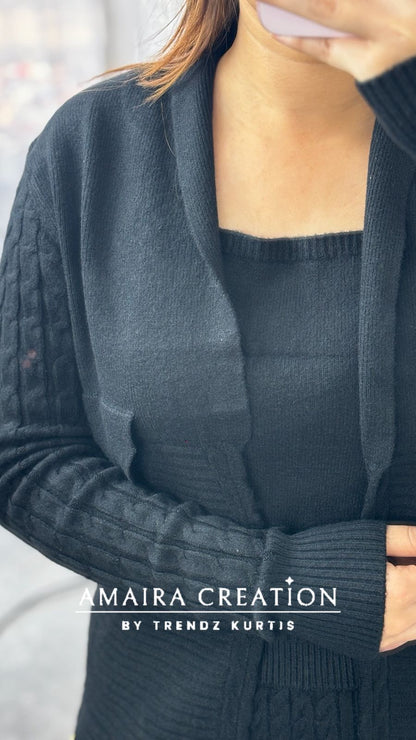 Premium Woolen Three Pc Skirt Set Free Size (Upto 42 chest)