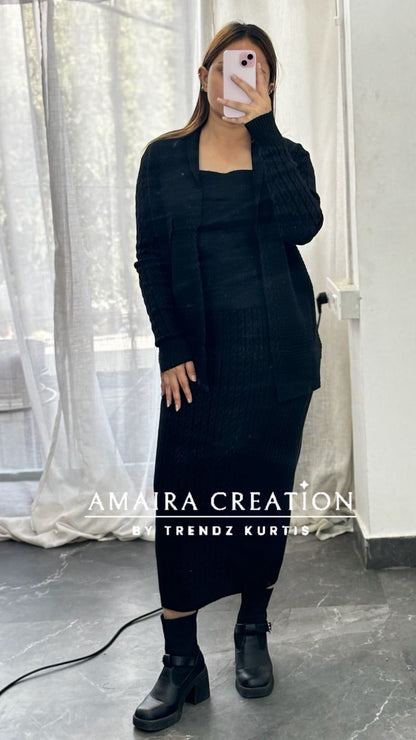 Premium Woolen Three Pc Skirt Set Free Size (Upto 42 chest)