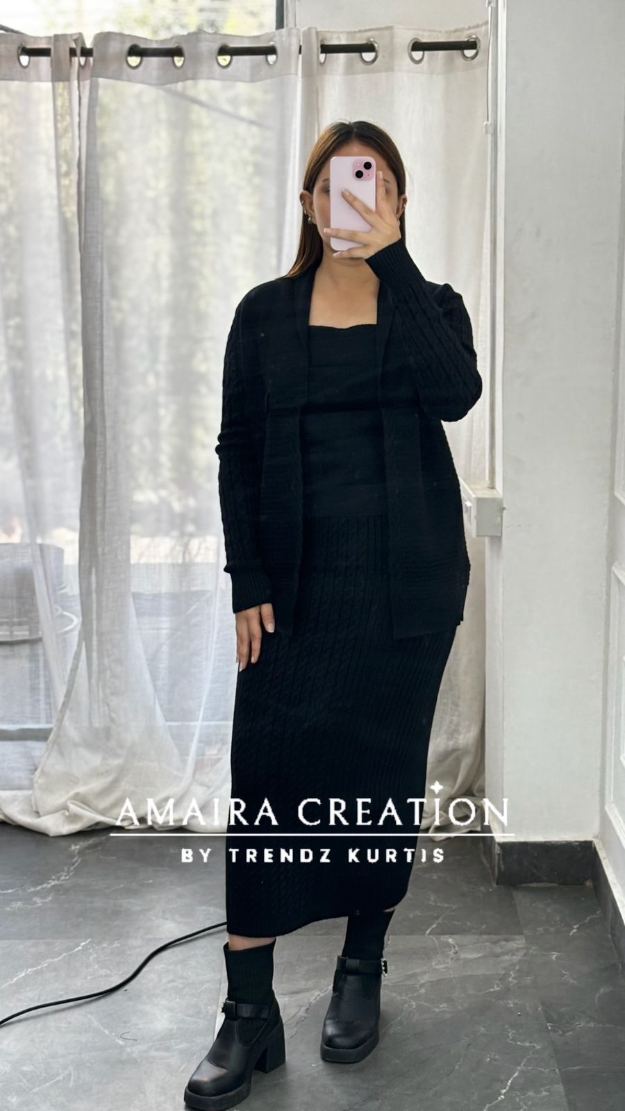 Premium Woolen Three Pc Skirt Set Free Size (Upto 42 chest)