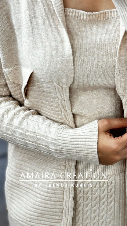 Premium Woolen Three Pc Skirt Set Free Size (Upto 42 chest)