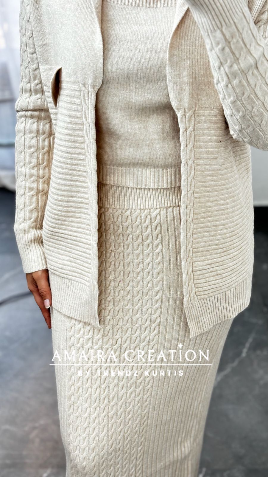 Premium Woolen Three Pc Skirt Set Free Size (Upto 42 chest)