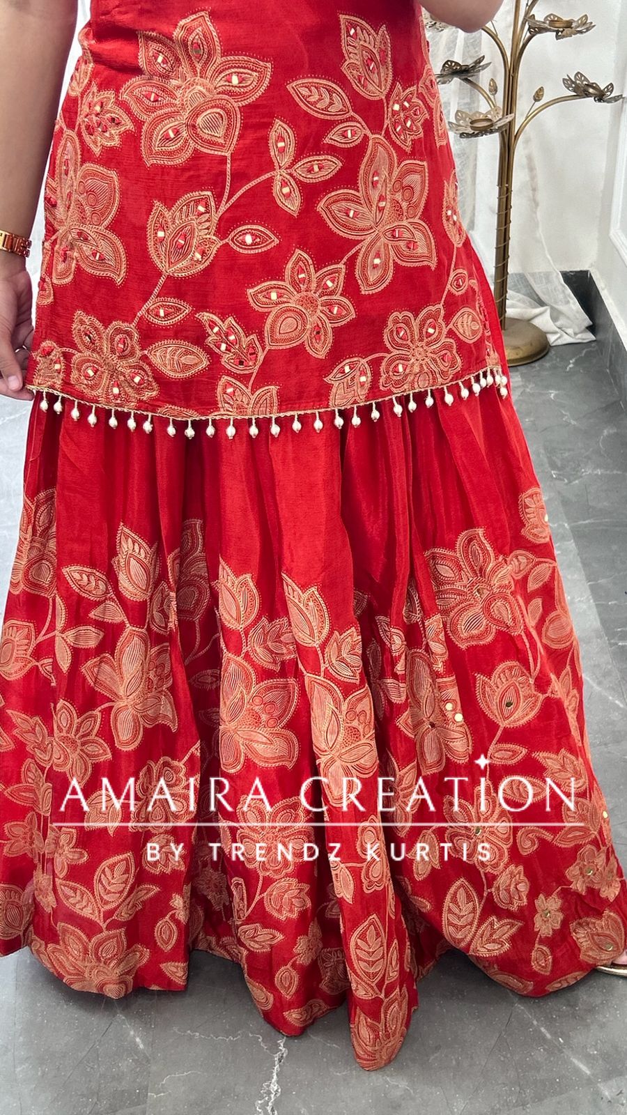 Premium Chinnon Rust Colour Skirt Set(17 inches sleeves available)