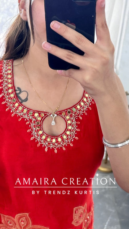 Premium Chinnon Rust Colour Skirt Set(17 inches sleeves available)