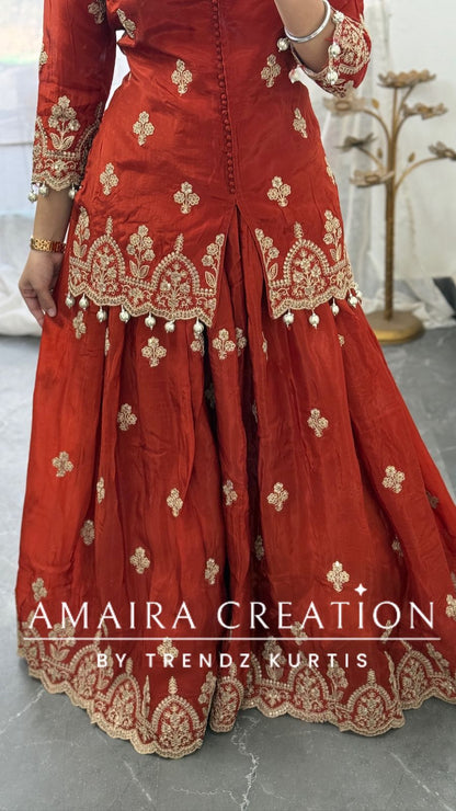 Premium Crepe Rust Colour Skirt Set