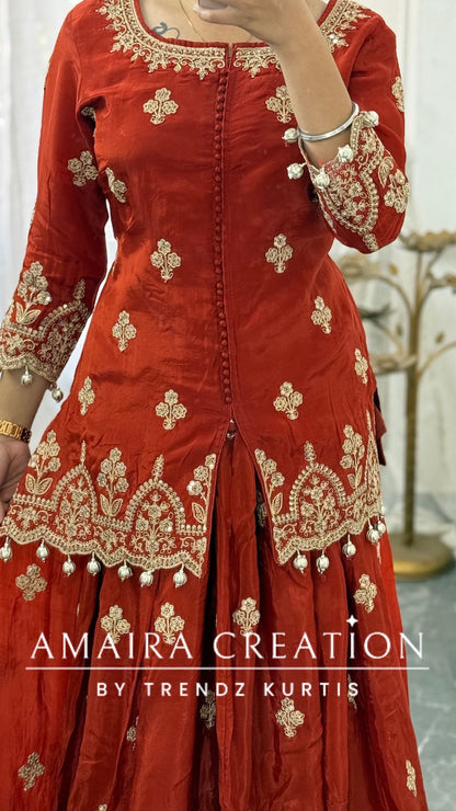 Premium Crepe Rust Colour Skirt Set
