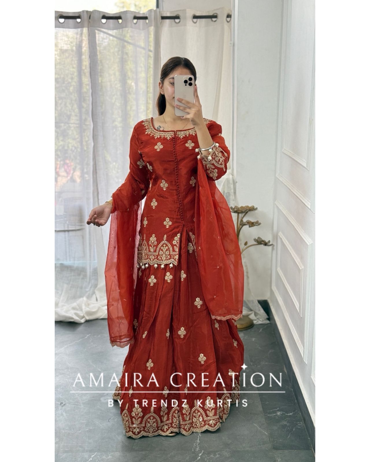 Premium Crepe Rust Colour Skirt Set