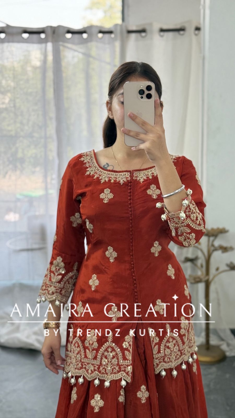 Premium Crepe Rust Colour Skirt Set