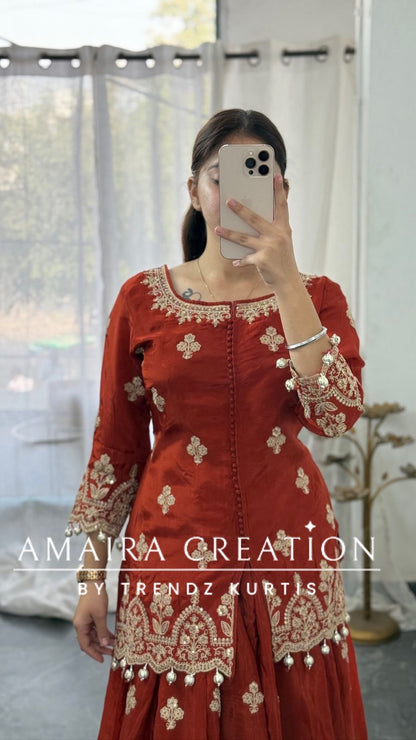 Premium Crepe Rust Colour Skirt Set