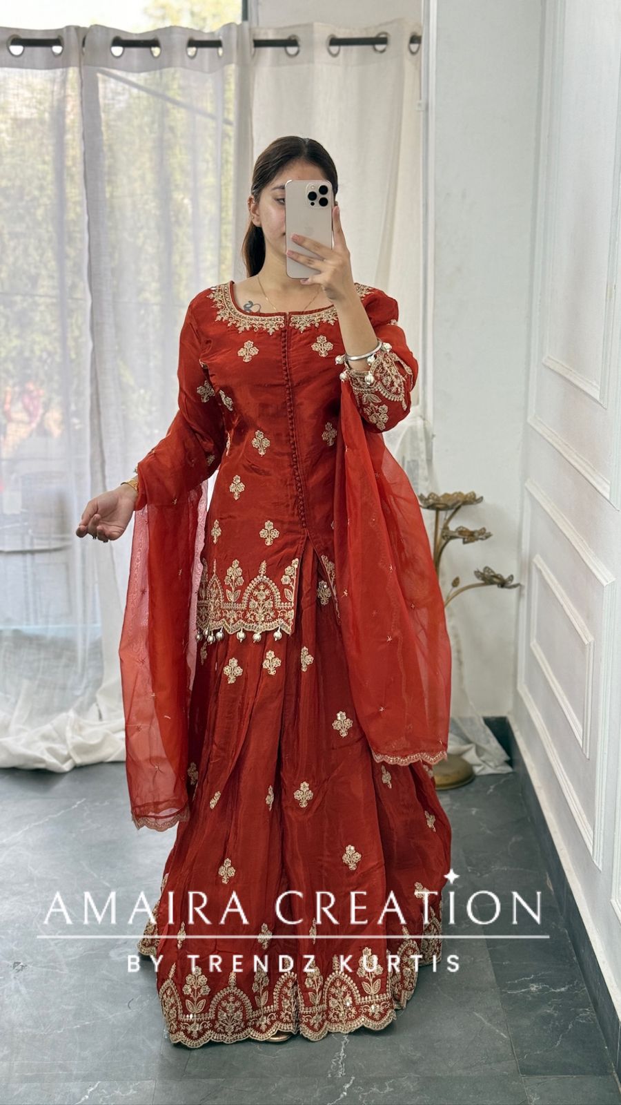 Premium Crepe Rust Colour Skirt Set