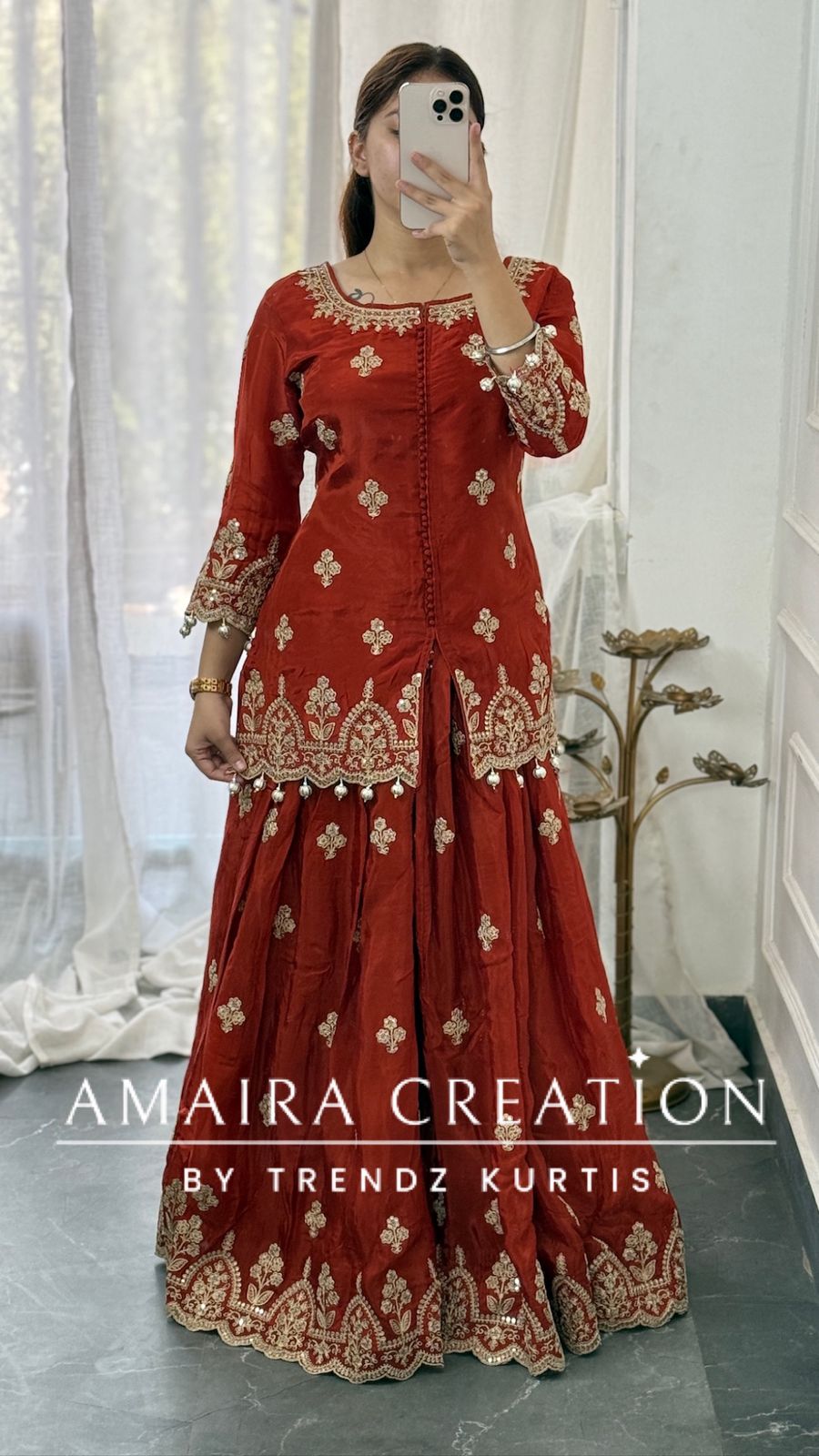 Premium Crepe Rust Colour Skirt Set