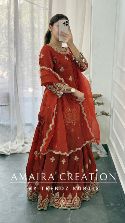 Premium Crepe Rust Colour Skirt Set