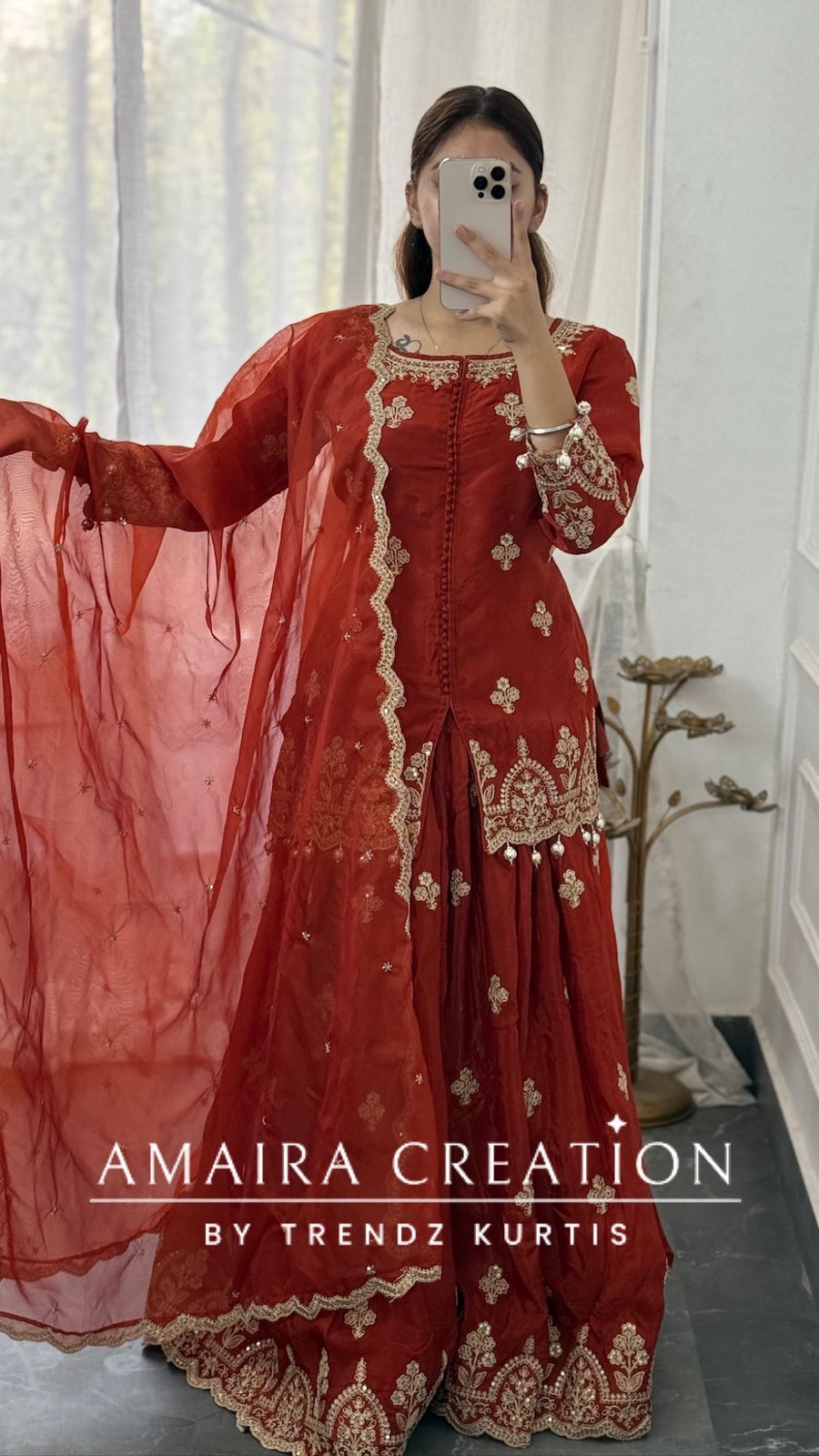 Premium Crepe Rust Colour Skirt Set