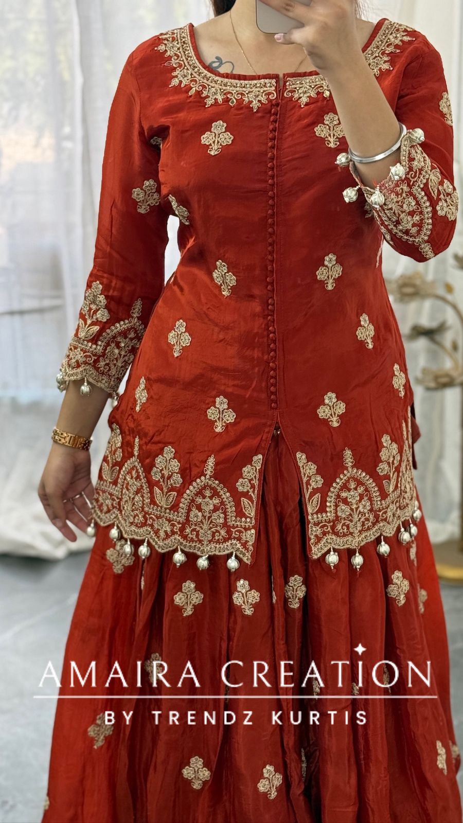 Premium Crepe Rust Colour Skirt Set