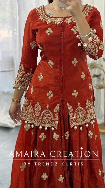 Premium Crepe Rust Colour Skirt Set