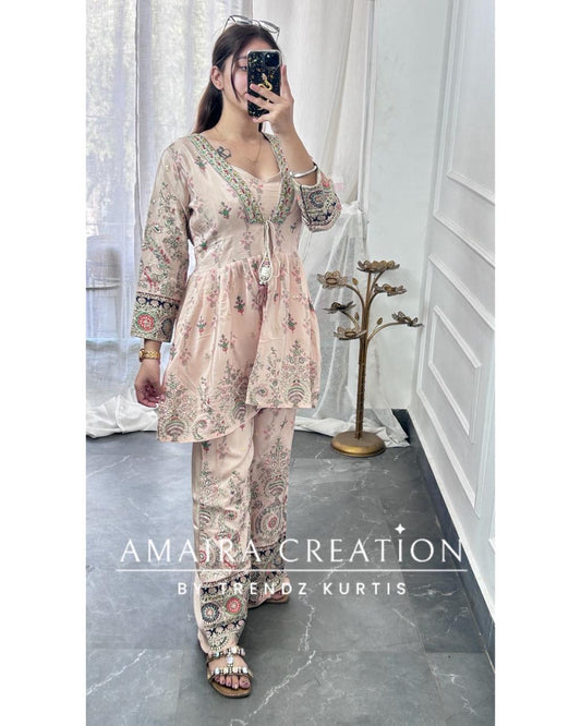 Premium Crepe Beautiful Embroidered 3 Pc Jacket Set