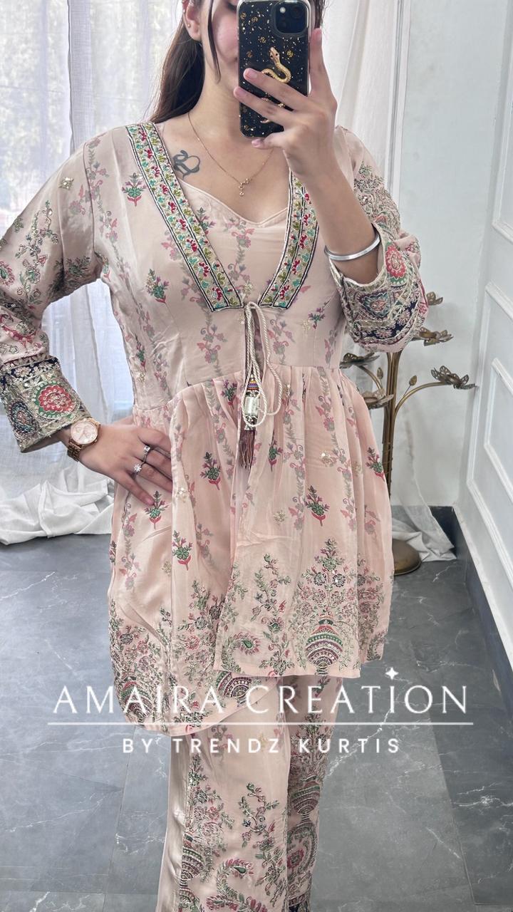 Premium Crepe Beautiful Embroidered 3 Pc Jacket Set